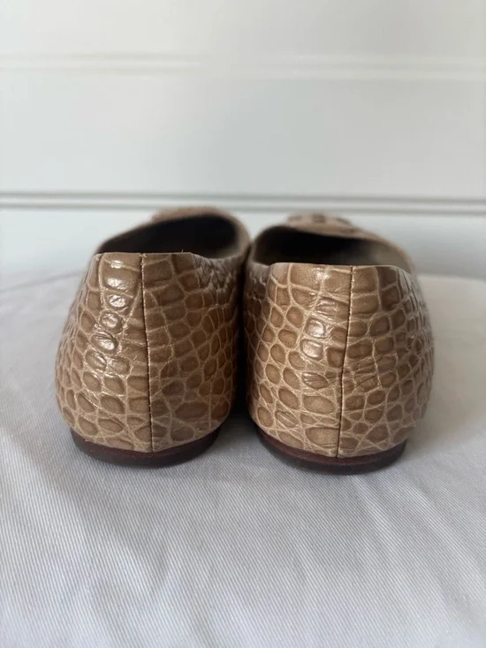 Tory Burch Beige Croc-Embossed Logo Ballet Flats - Picture 3 of 5